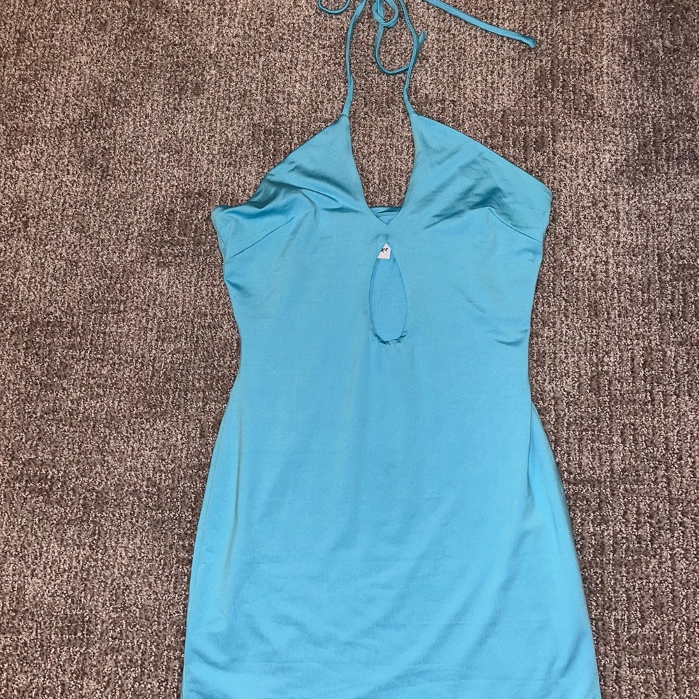 Elegant Blue Halter Dress